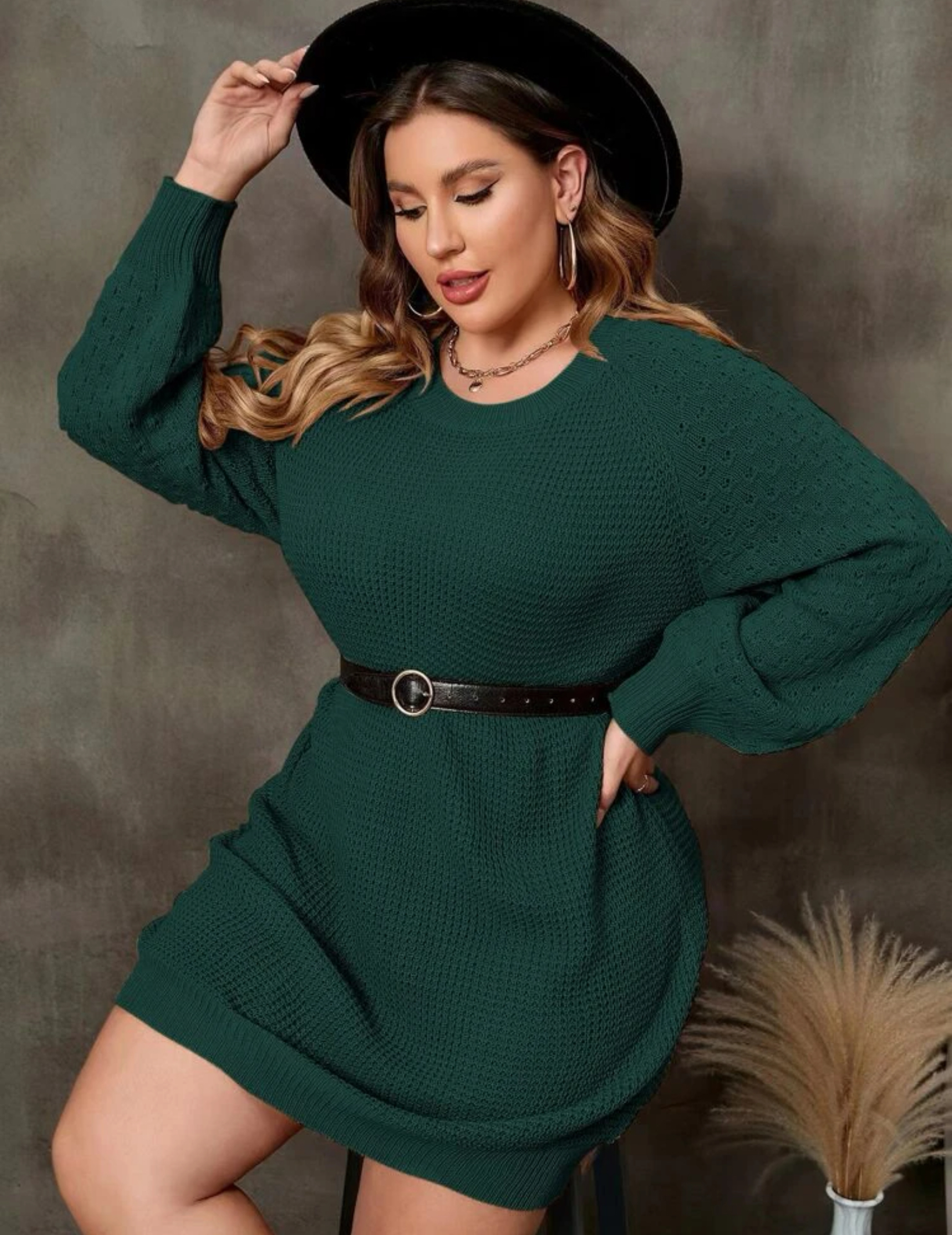 Dark Green Sweater Dress - 0XL
